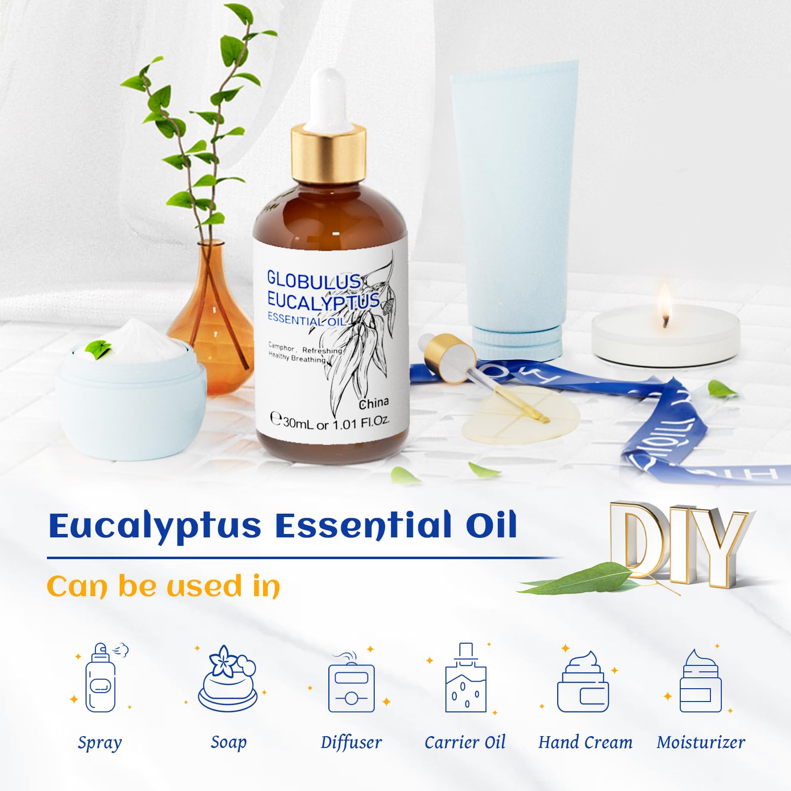 HIQILI eucalyptus essential oil blended for cleaning and deodorizing solutions.
