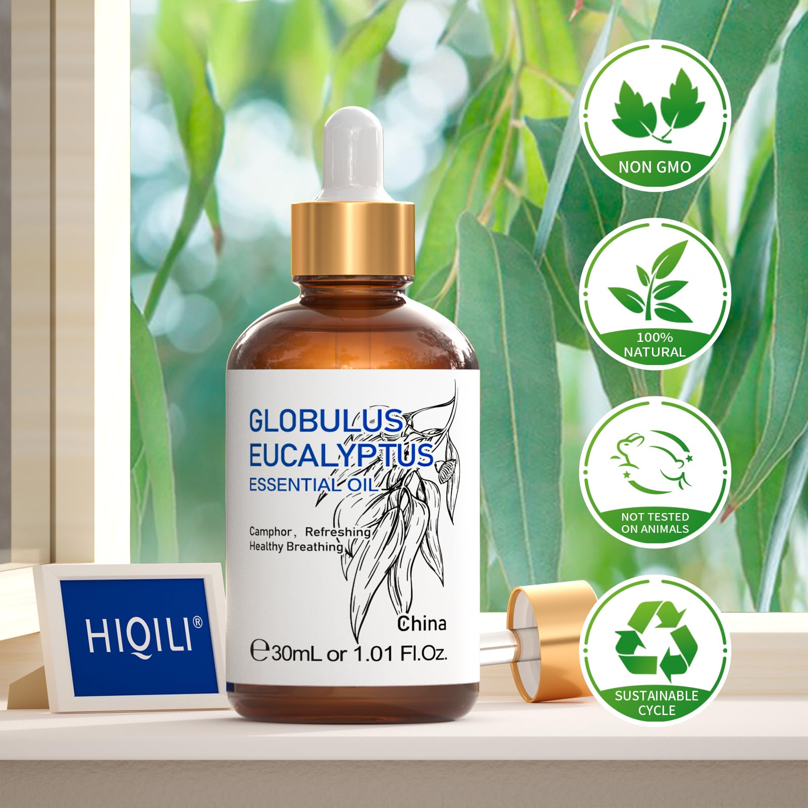HIQILI eucalyptus essential oil creating spa-like ambience at home.