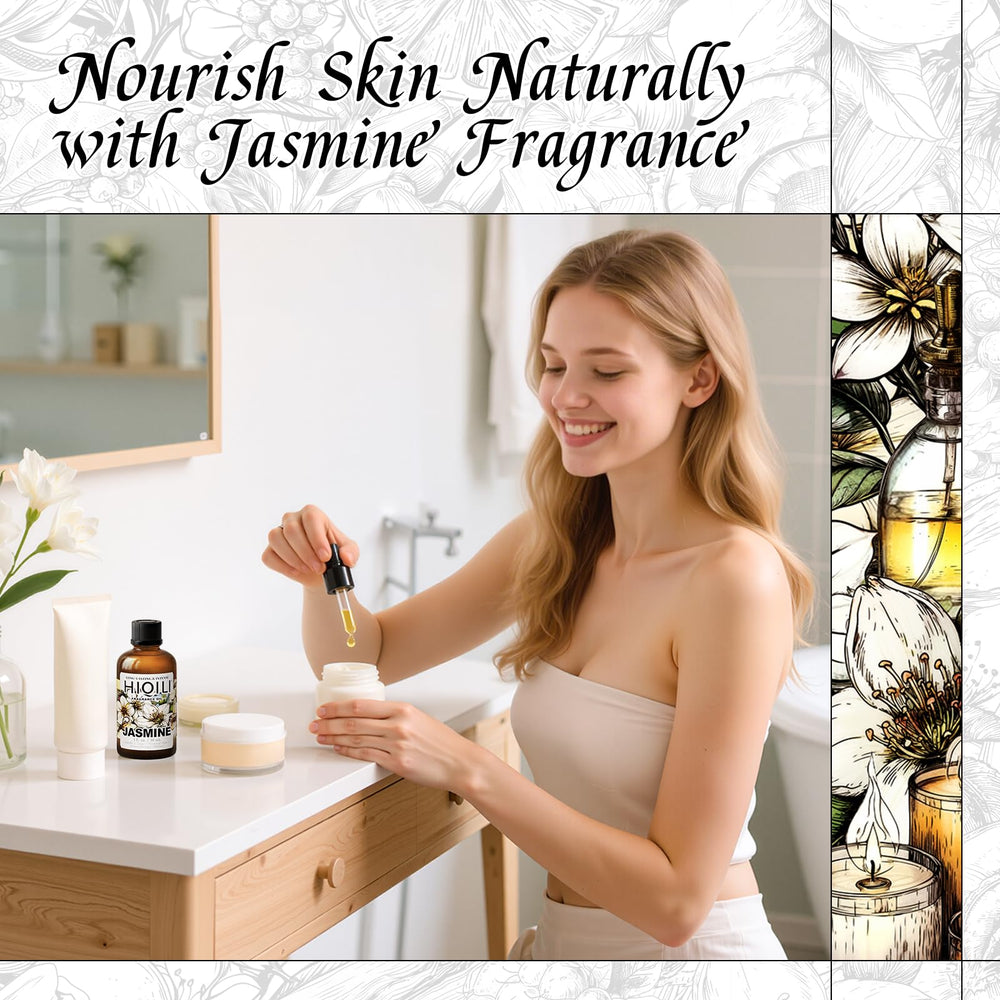 HIQILI Jasmine fragrance oil ideal for candle making with delicate floral aroma.