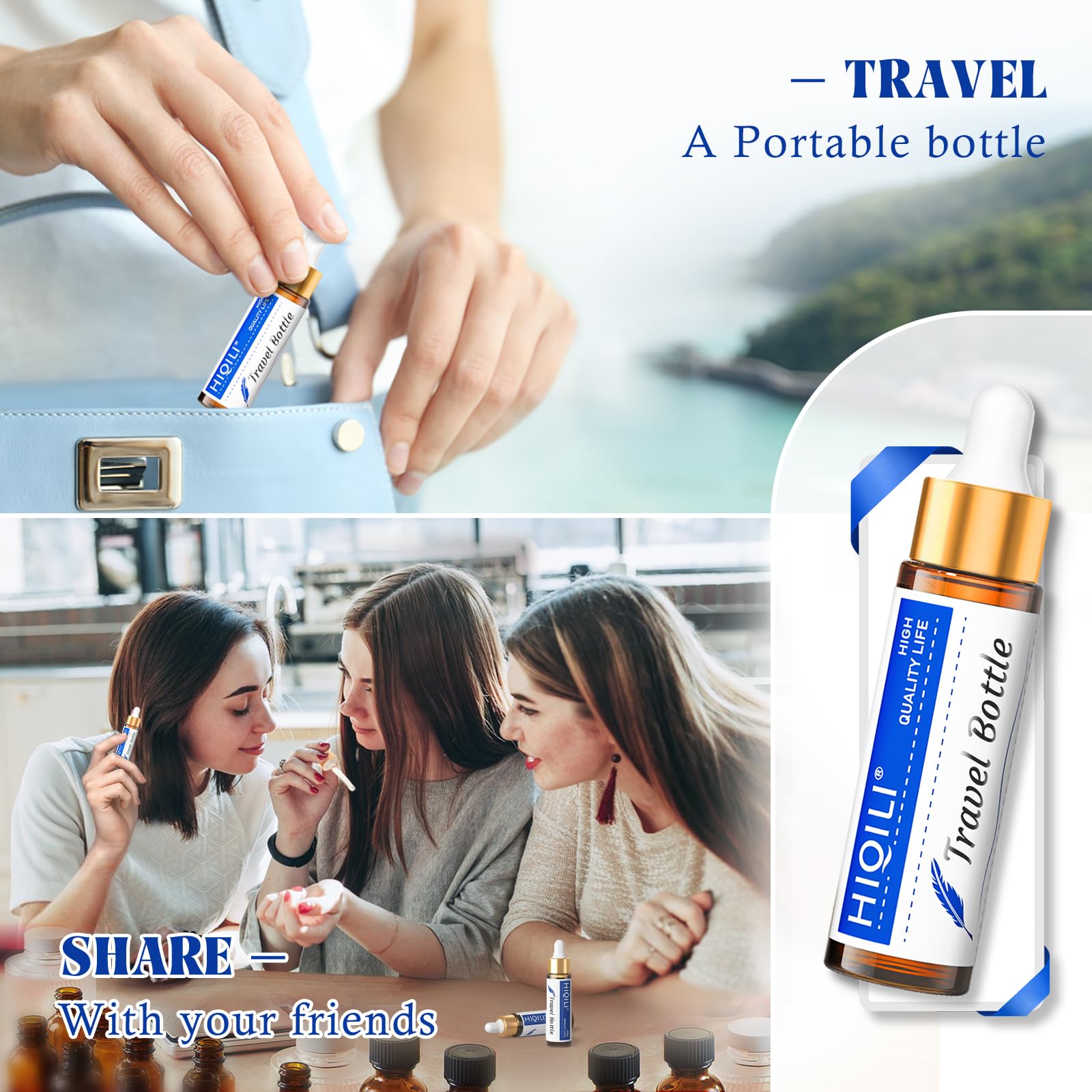 HIQILI Tea Tree Oil travel bottle with dropper for on-the-go use.