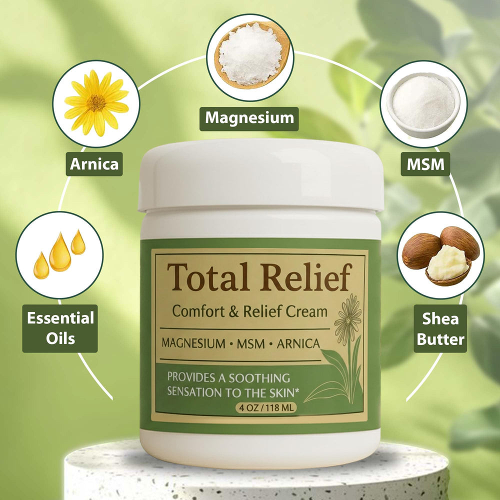 HiRelief Total Relief Cream massage scene, quick absorption for post-activity comfort.