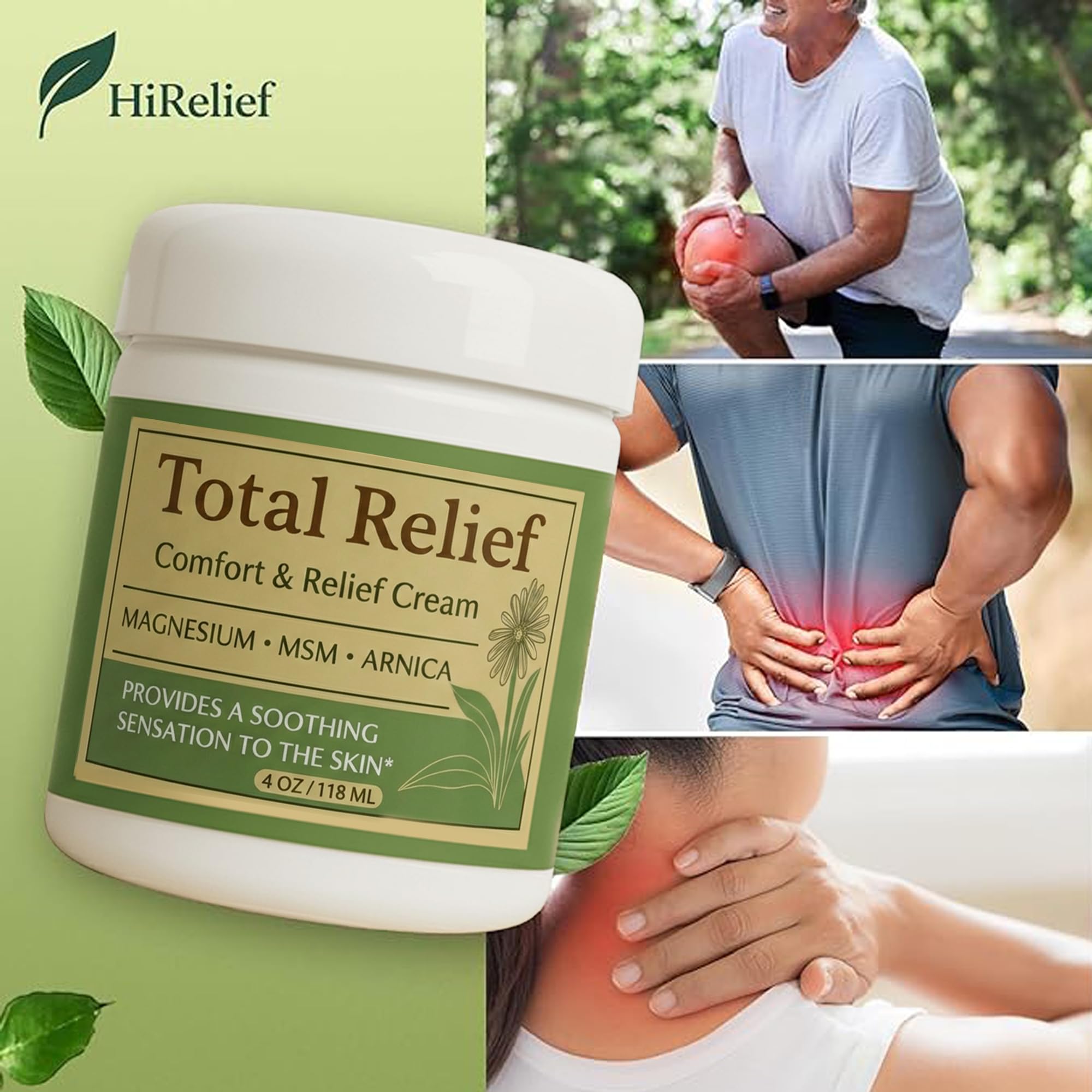 HiRelief Total Relief Cream tube, leaves skin soft and nourished after use.