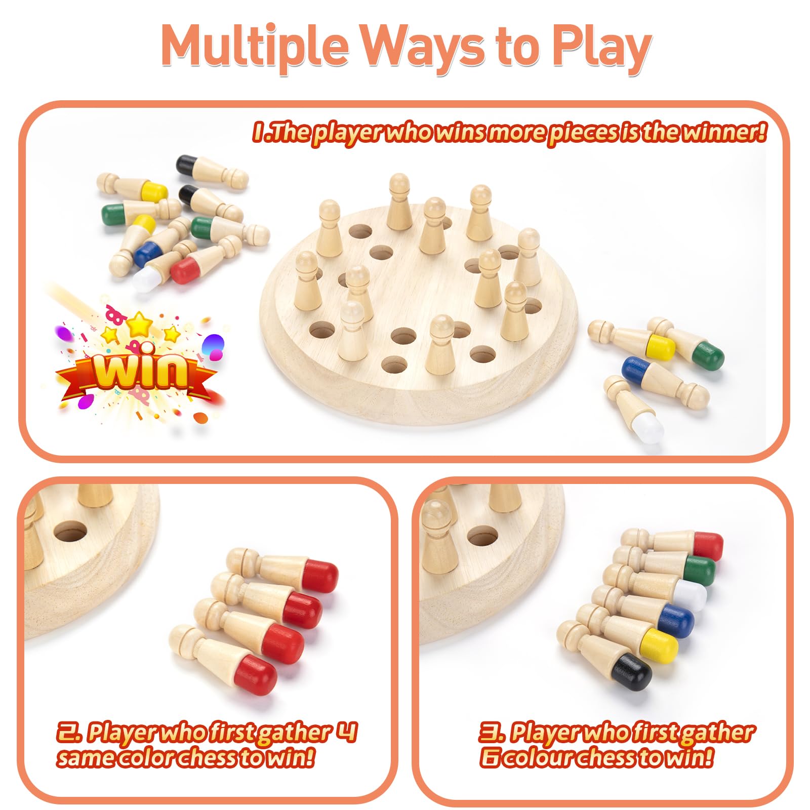 Hirger 24 wooden pegs hidden colors boost memory and concentration.