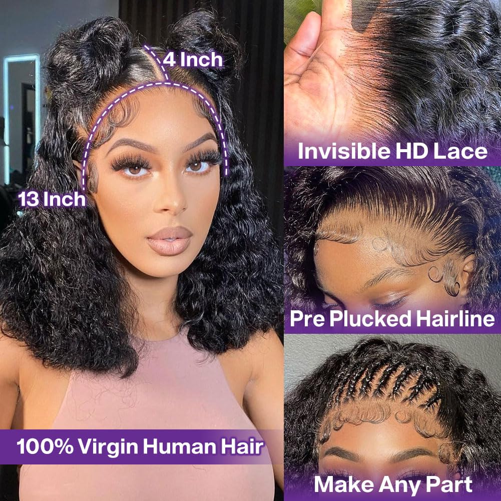 HIRIREMY Deep Wave BOB wig side part shows versatile styling options