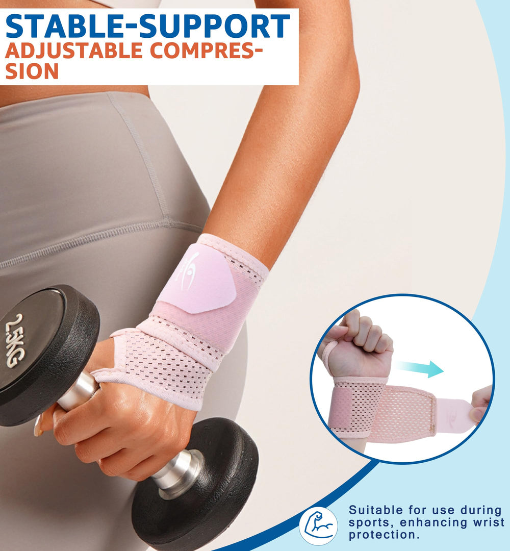 HiRui pink wrist wrap with adjustable strap for personalized fit.