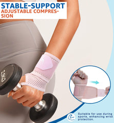 HiRui pink wrist wrap with adjustable strap for personalized fit.