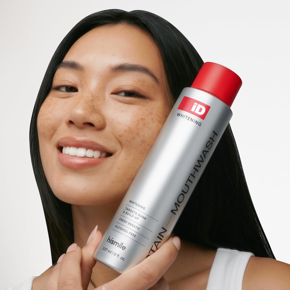 HISMILE iD Stain essential oils illustration emphasizes cleansing benefits.