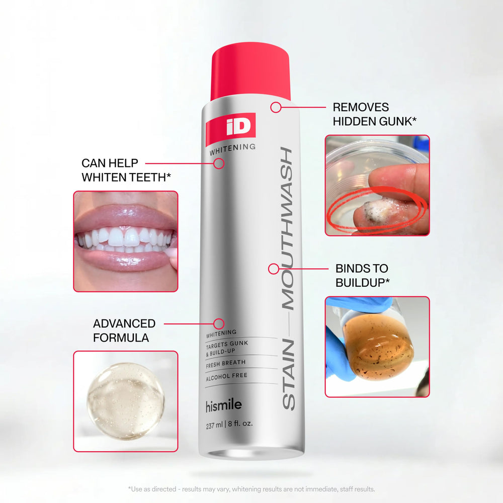 HISMILE iD Stain liquid swirl showcasing refreshing formula.