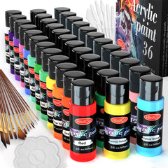HissiCo 36-color acrylic paint bottles with vibrant pigments for rich, long-lasting artwork.
