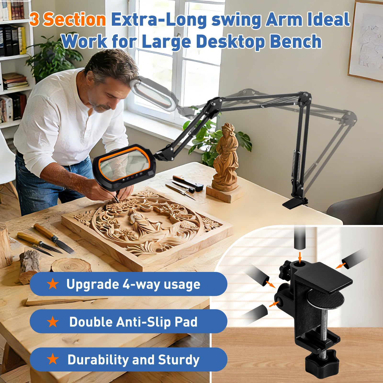 HITTI desk light doubles as a hands-free magnification tool.