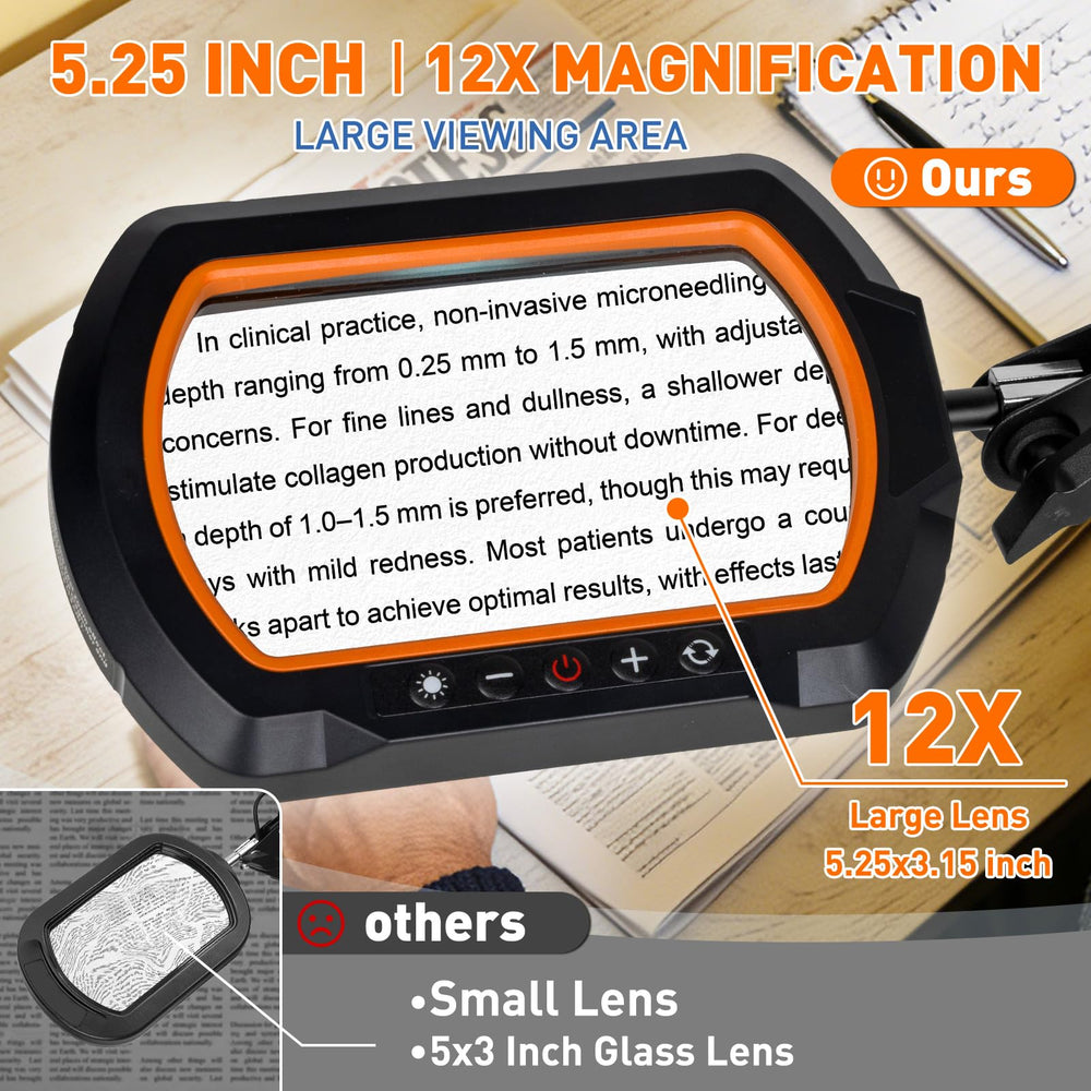 HITTI magnifier with light extends across a busy workbench for large tasks.