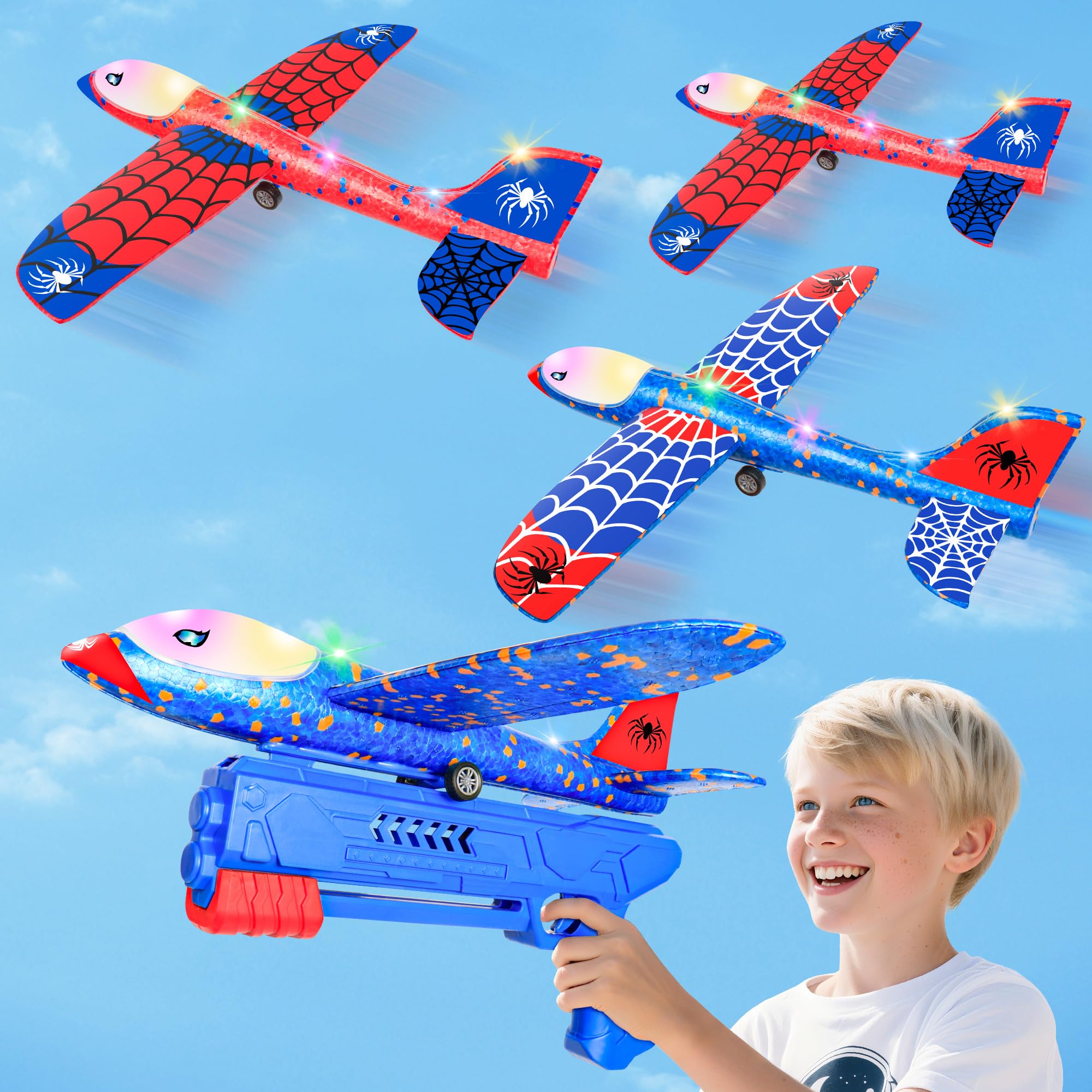 HitToys Airplane Launcher foam glider red ready for outdoor play and safe soft landings.