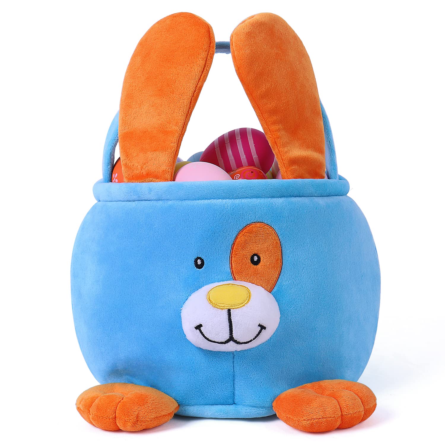 HitToys Easter Bunny Basket features a soft, washable plush surface for reuse.
