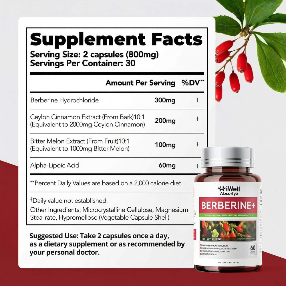 HiWell Berberine Cinnamon gluten-free vegan packaging supports inclusive diets