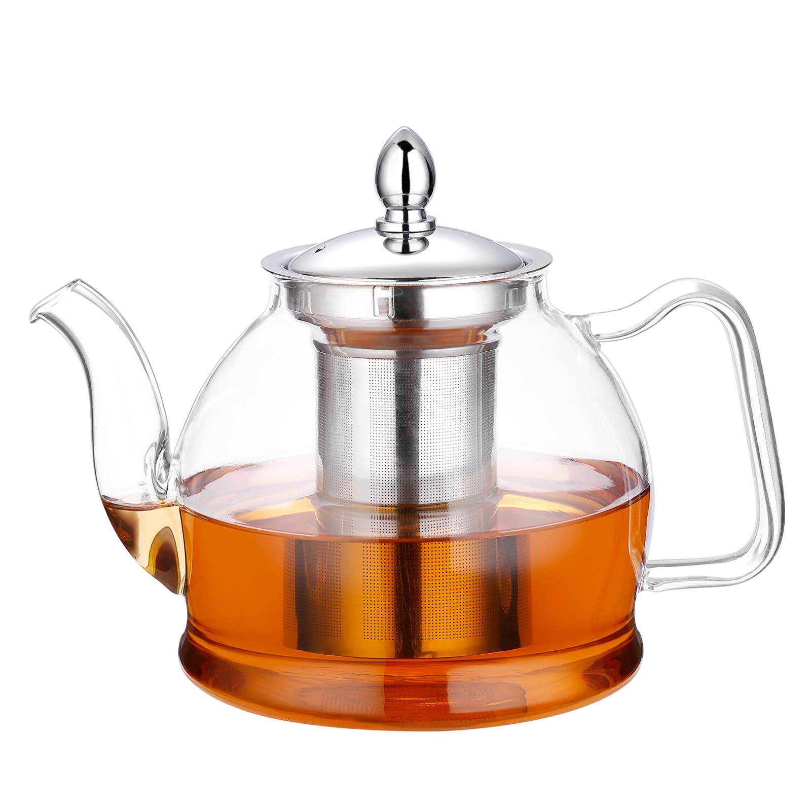 HIWARE 1000ml glass teapot with removable infuser for blooming tea and loose leaves.