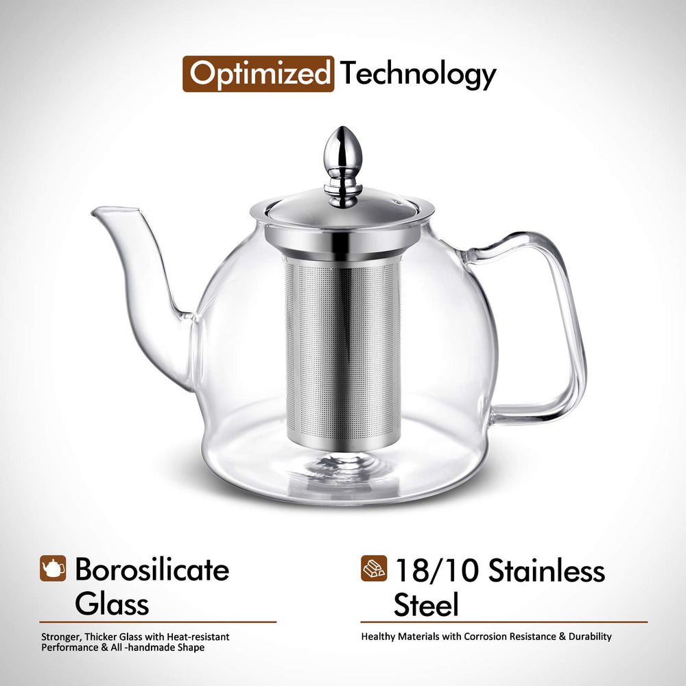 HIWARE 1000ml glass teapot on stovetop safe for efficient, flavorful brews.