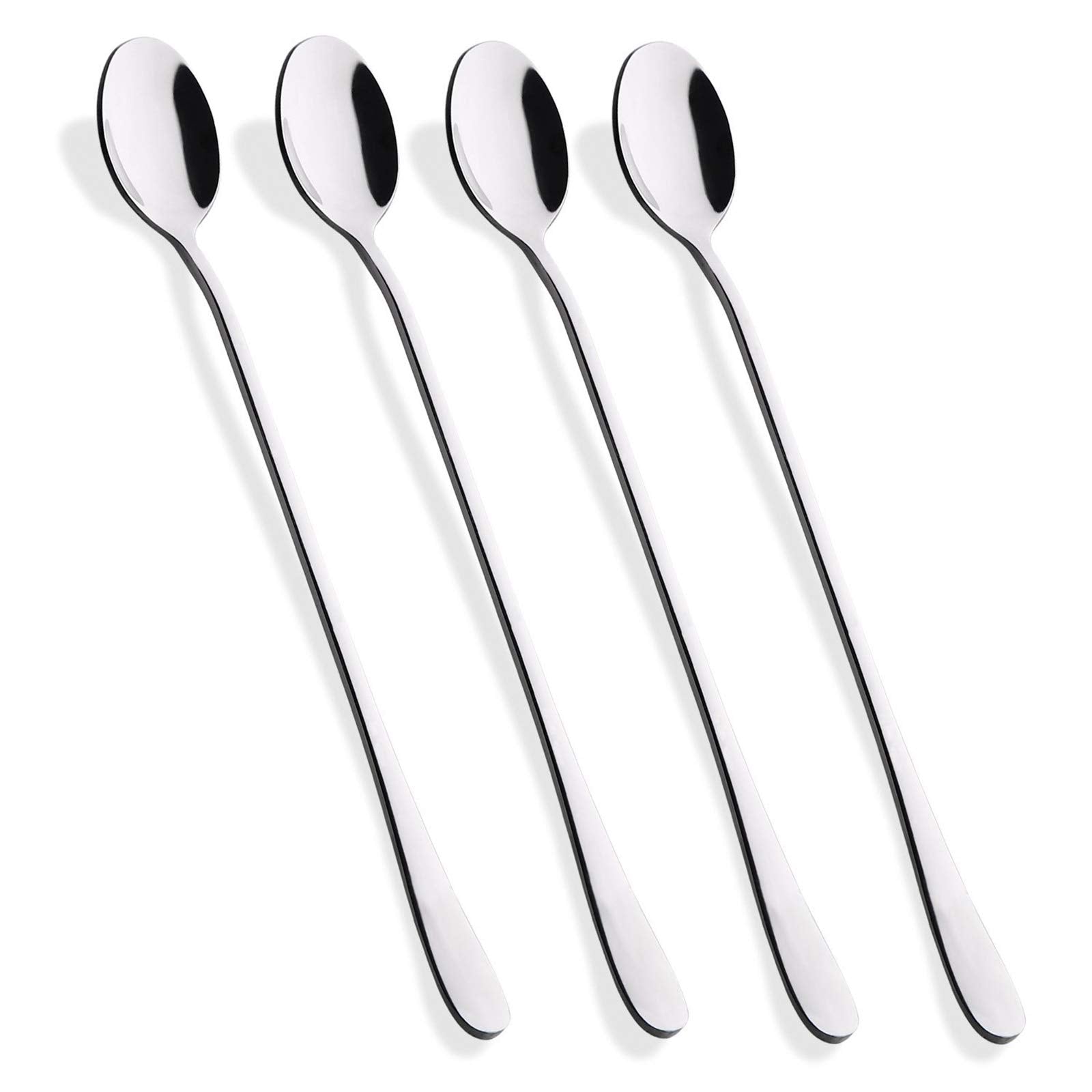 Hiware 9-inch long-handle iced tea spoon reaching the bottom for thorough stirring.