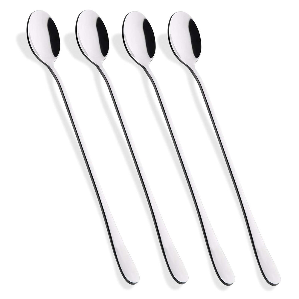 Hiware 9-inch long-handle iced tea spoon reaching the bottom for thorough stirring.