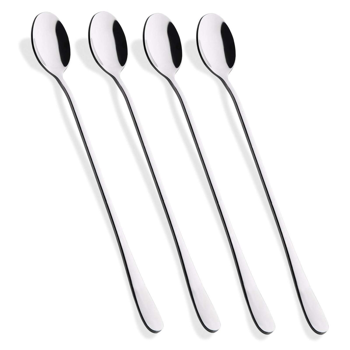 Hiware 9-inch long-handle iced tea spoon reaching the bottom for thorough stirring.