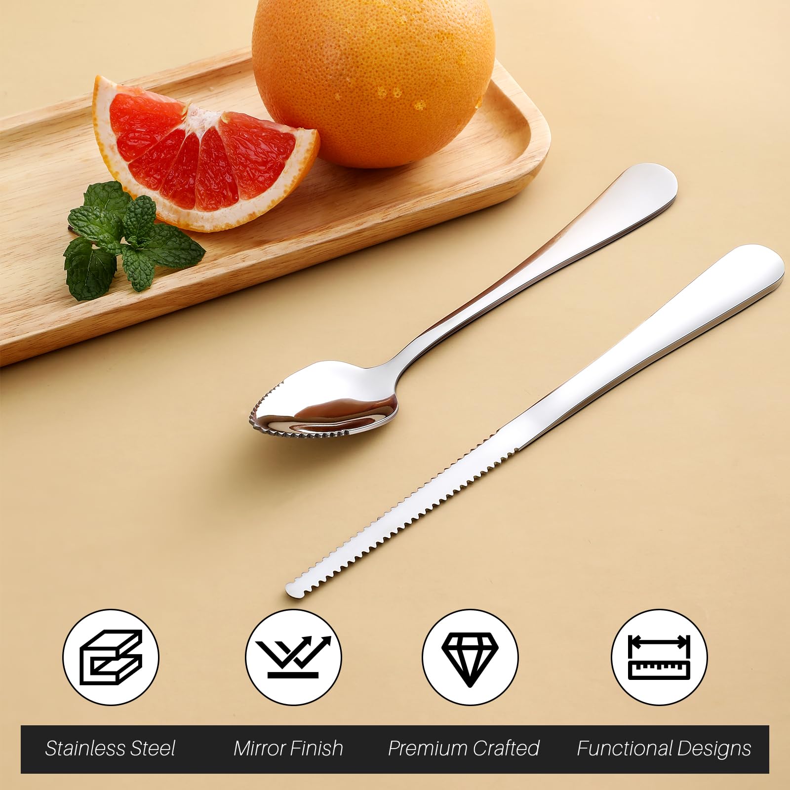 Hiware serrated grapefruit spoon close-up for quick citrus segment removal.