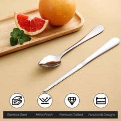 Hiware serrated grapefruit spoon close-up for quick citrus segment removal.