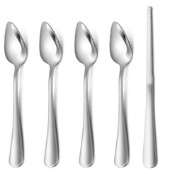 Hiware grapefruit spoons and knife set in front view, durable 18/8 stainless steel.