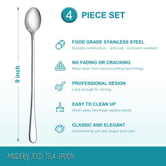 Hiware 4-pack stainless steel coffee spoons with a polished finish for daily use.