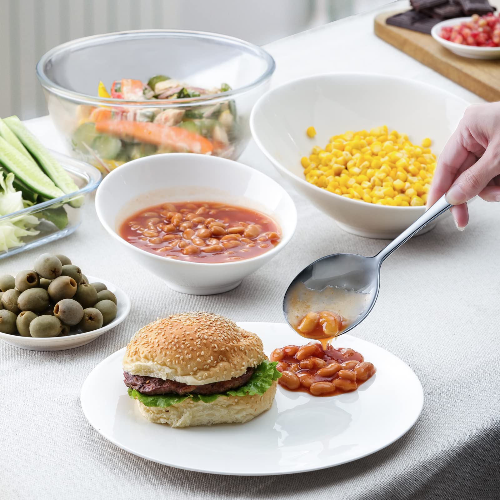 Hiware slotted serving spoons in action at a salad station