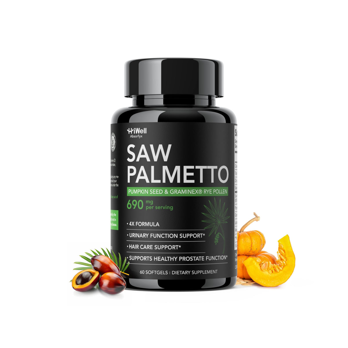 HiWell Absorfyx saw palmetto softgels bottle front for urinary wellness