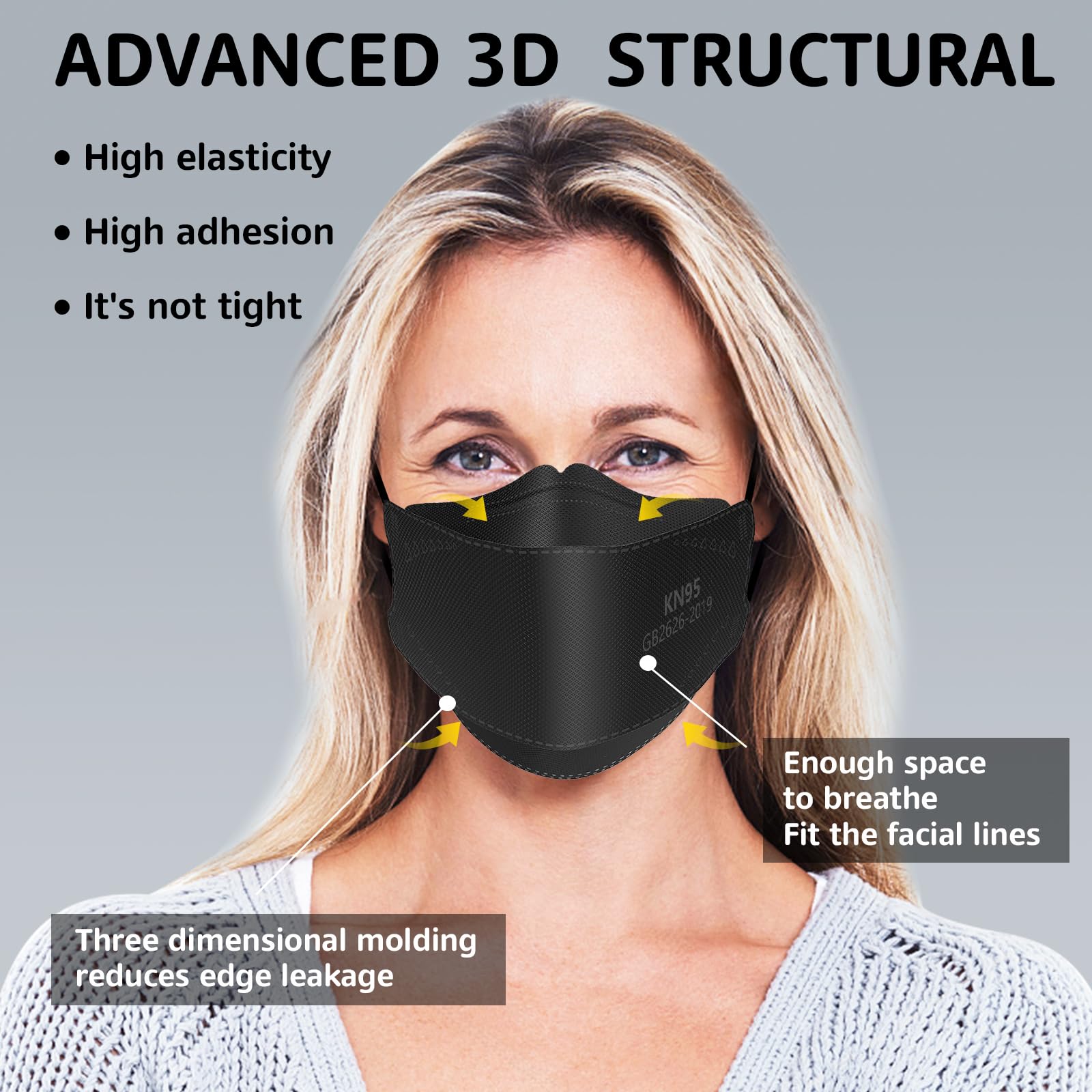 Side view of HIWUP KN95 mask reveals a slim, breathable profile.