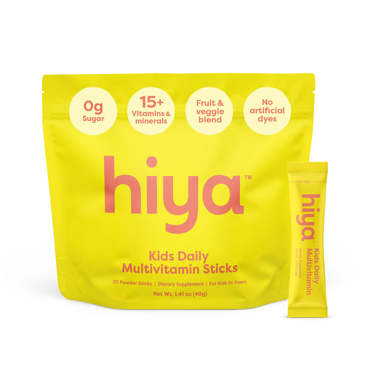 HIYA Kids Multivitamin packaging shows a sugar-free, kid-friendly daily nutrition.