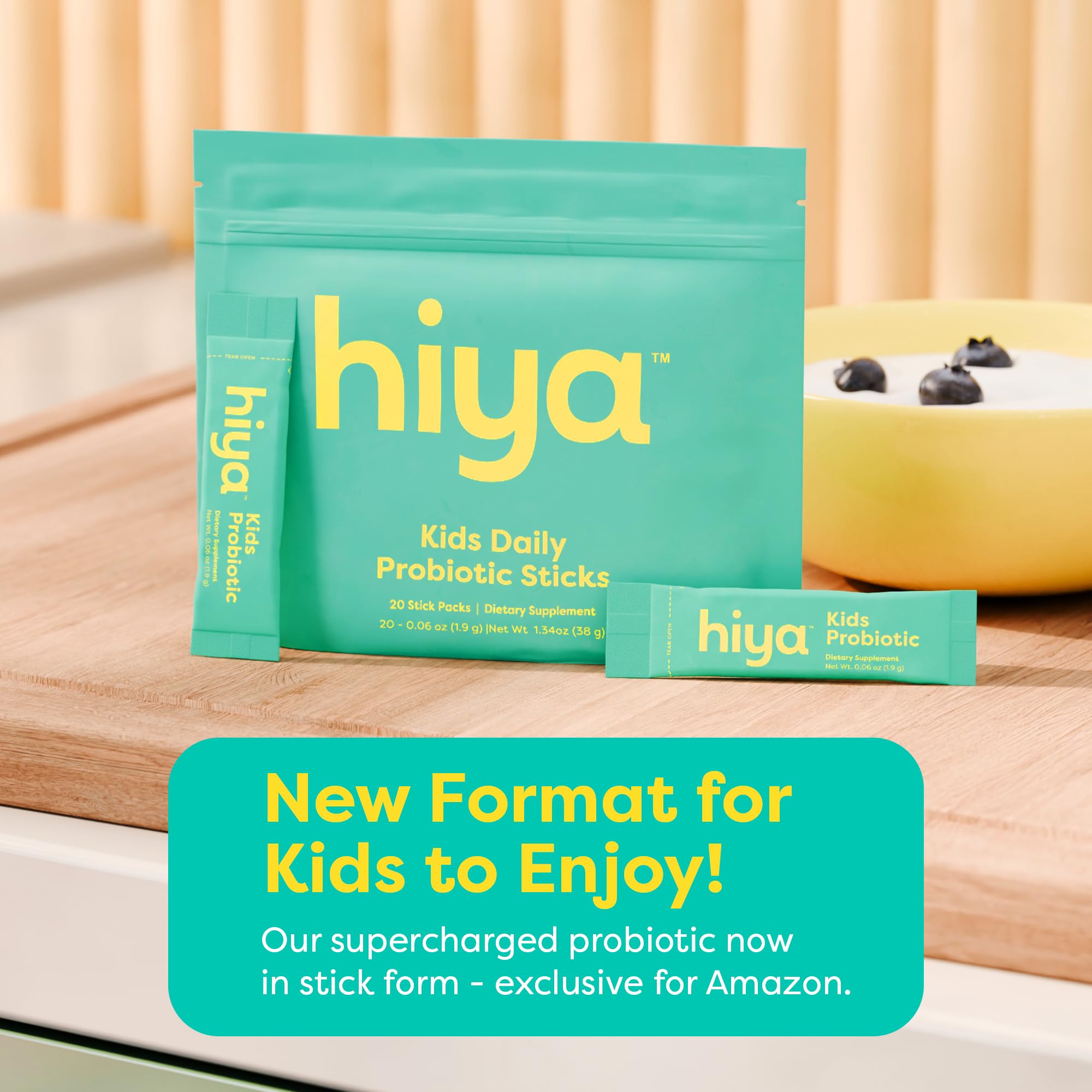 Hiya Kids Probiotic 20-pack packaging for travel and routine.