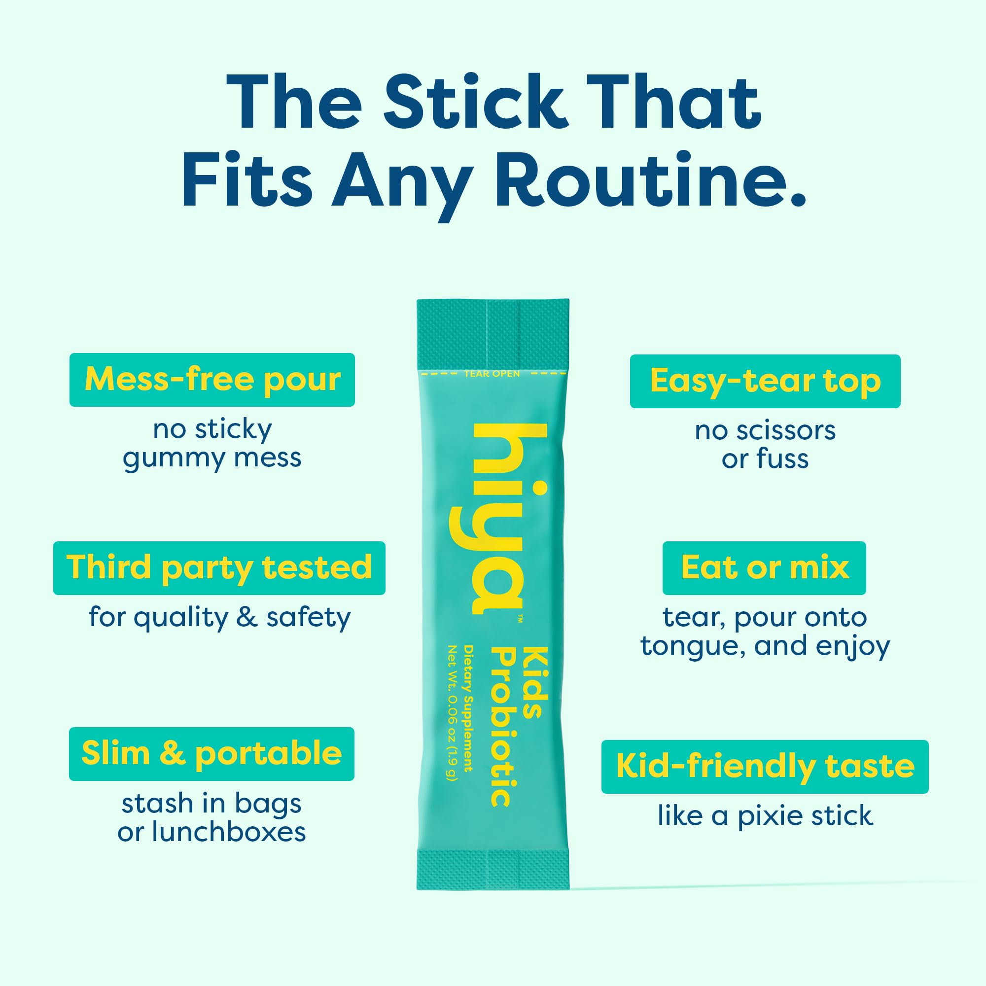Hiya Kids packaging designed for kid-friendly, easy use.