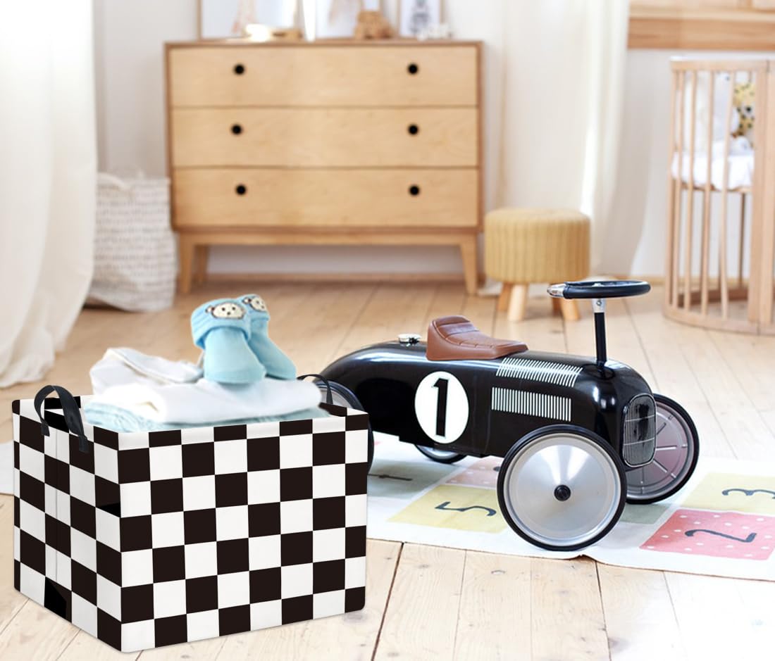 HIYAGON checkered car basket helps keep kids' toys neatly stored on trips