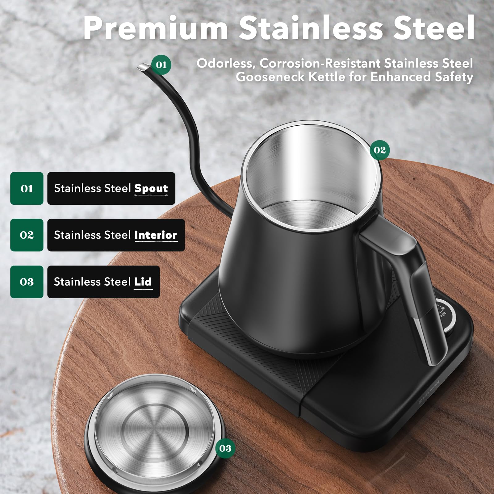 HIYAKOI kettle safety features including auto shut-off for peace of mind.