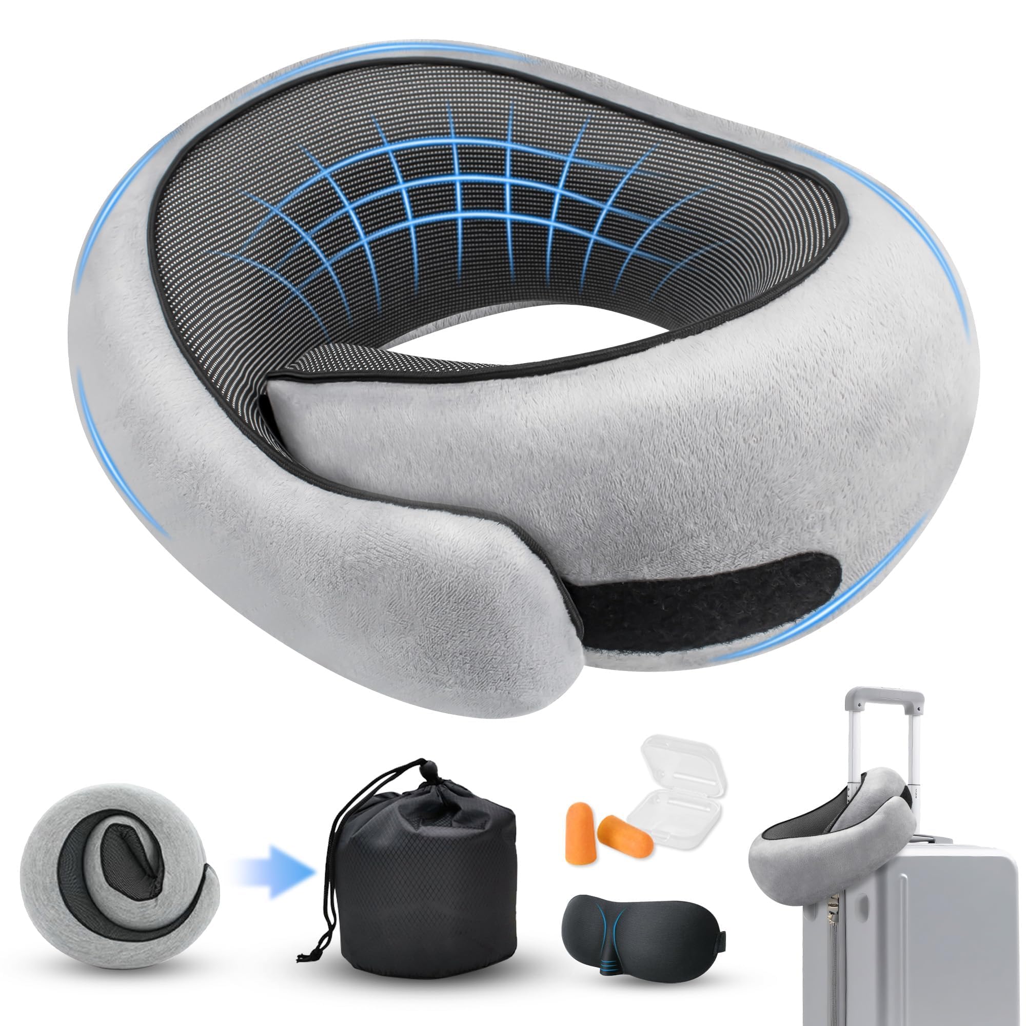 HiztoBlo neck pillow with 360 design providing steady neck support during flights