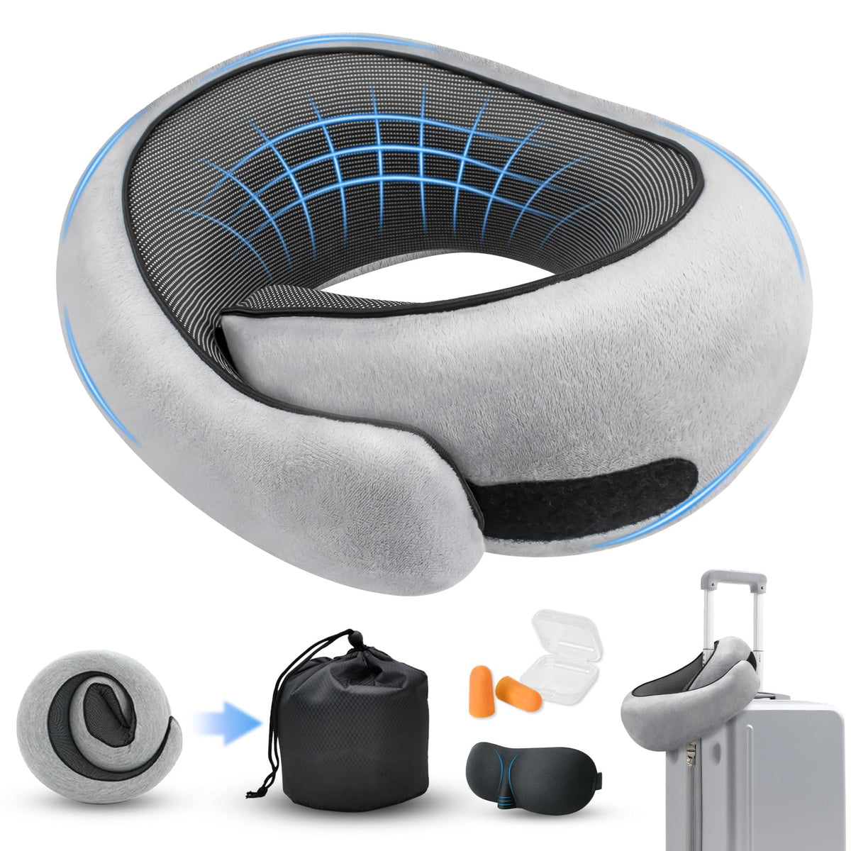 HiztoBlo neck pillow with 360 design providing steady neck support during flights