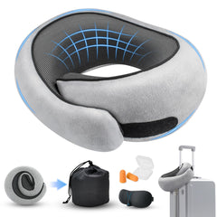 HiztoBlo neck pillow with 360 design providing steady neck support during flights