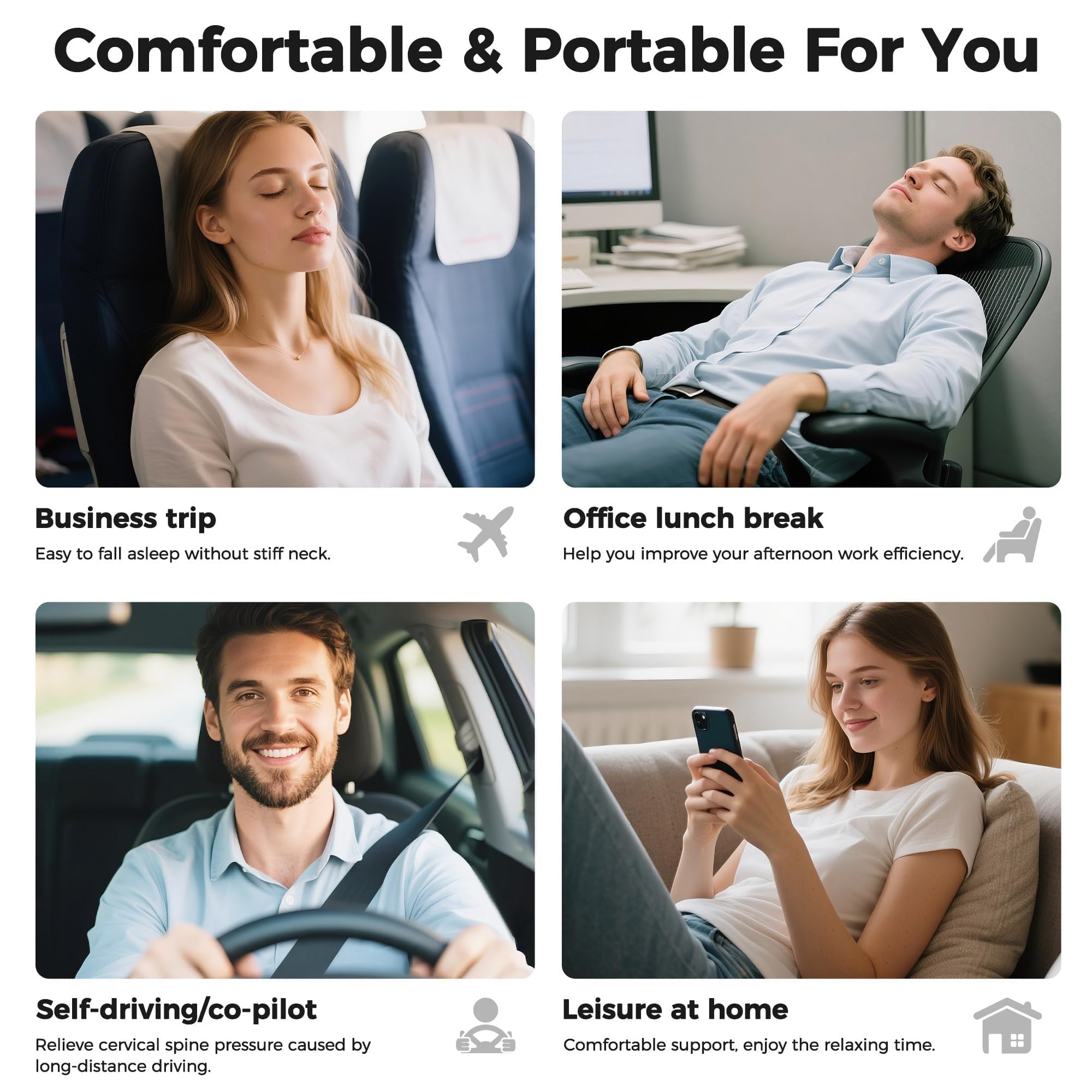 HiztoBlo pillow versatile for airplane, car, train, and office use