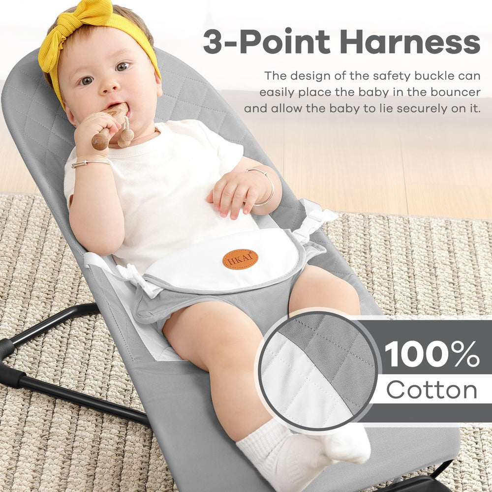 HKAI baby bouncer hanging toys provide gentle sensory engagement.