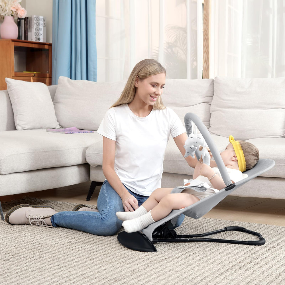 HKAI baby bouncer offers multiple recline positions and modes for growing baby.
