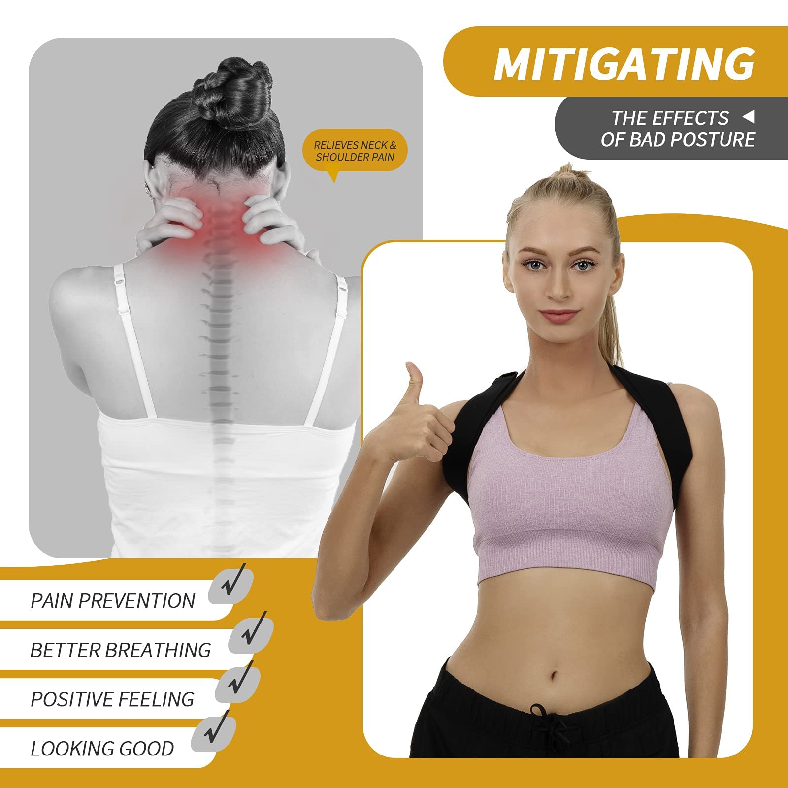 HLOES posture corrector for men and women fits a wide range of bodies