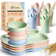 Hlukana wheat straw dinnerware set divided plates in beige, durable for everyday meals.