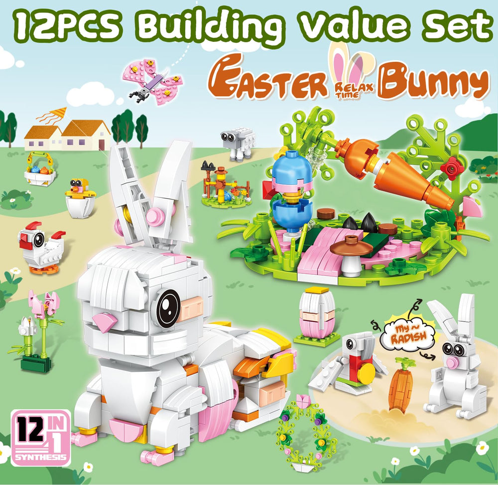 HLXGFCAI large Easter bunny garden scene as display piece after building.