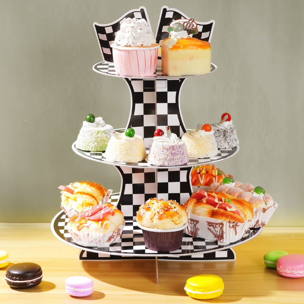 Hmxpls car-theme dessert display ideal for weddings and birthdays.