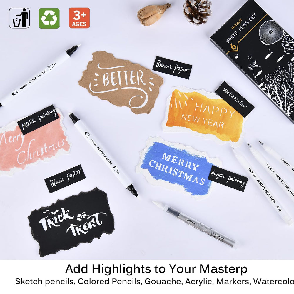 HNIHUY acrylic dual-tip pens with fine and brush tips for versatile marks.