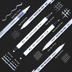 HNIHUY white gel pen 1mm tip for precise lines on dark media.