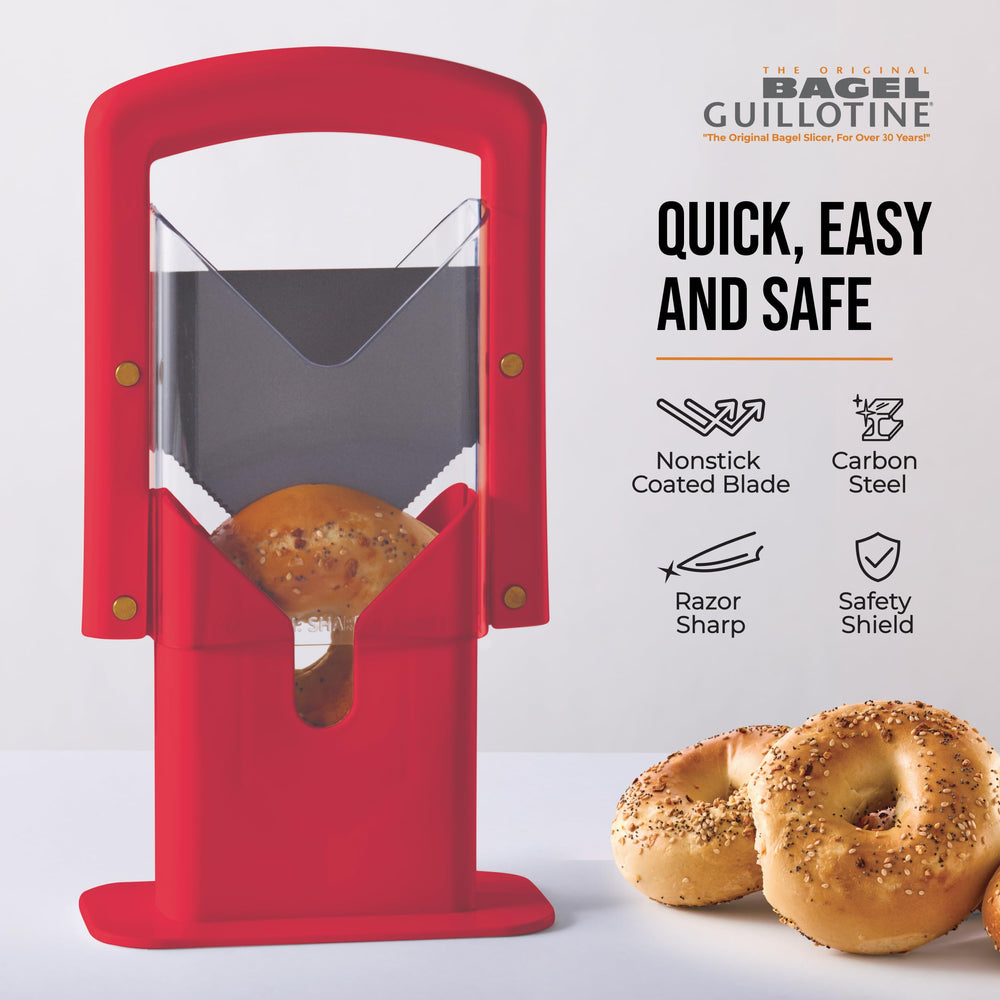 Hoan bagel guillotine top-rack dishwasher safe for easy cleaning.