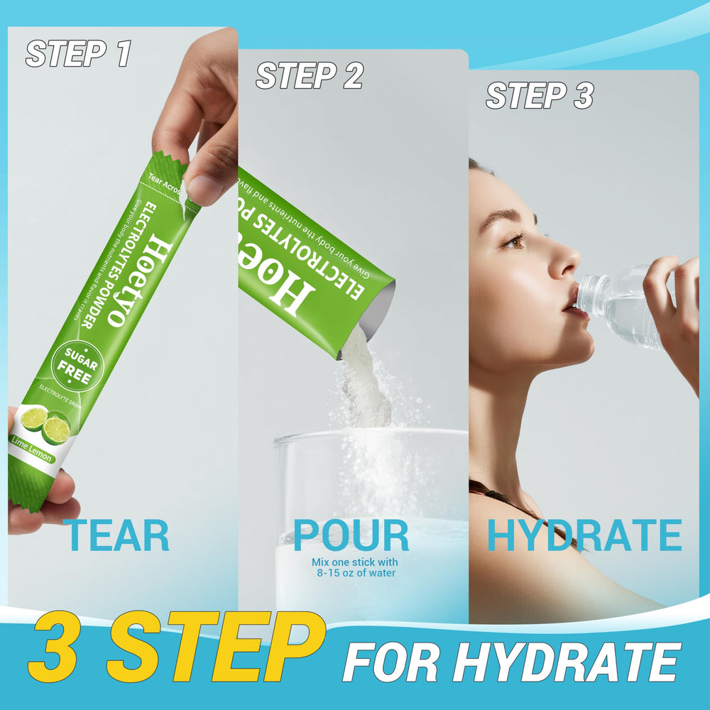 HOETYO on-the-go pack beside your water bottle for travel-friendly hydration