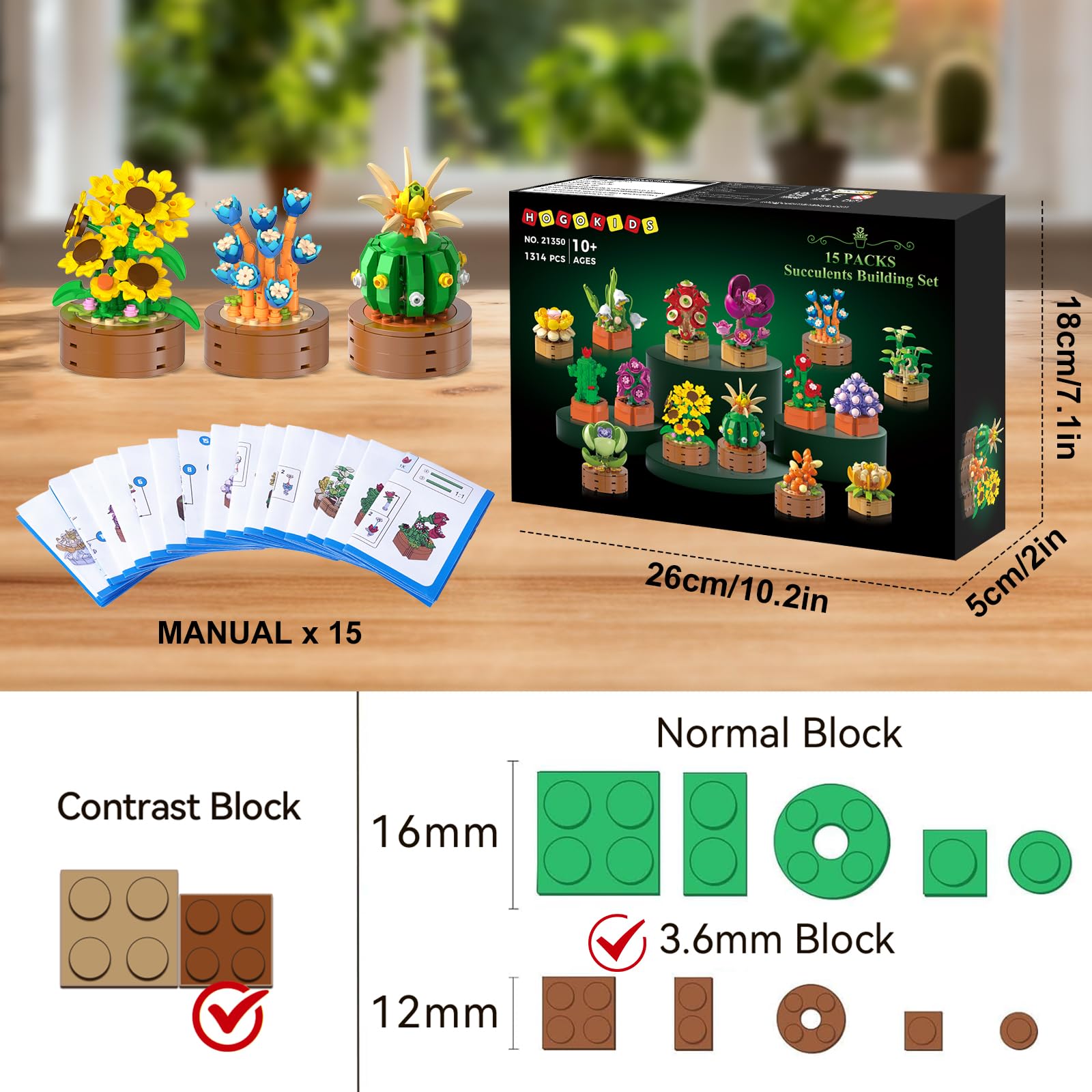 HOGOKIDS mini-building-precision — detailed botanicals with 3.6mm blocks.